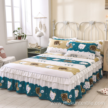 Quilted 100% cotton printed bedskirt sheet set